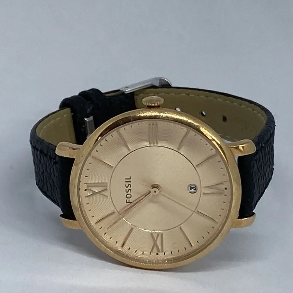 Fossil ES3707 Women's Black Leather Rose Analog Dial Quartz Wrist Watch KS520